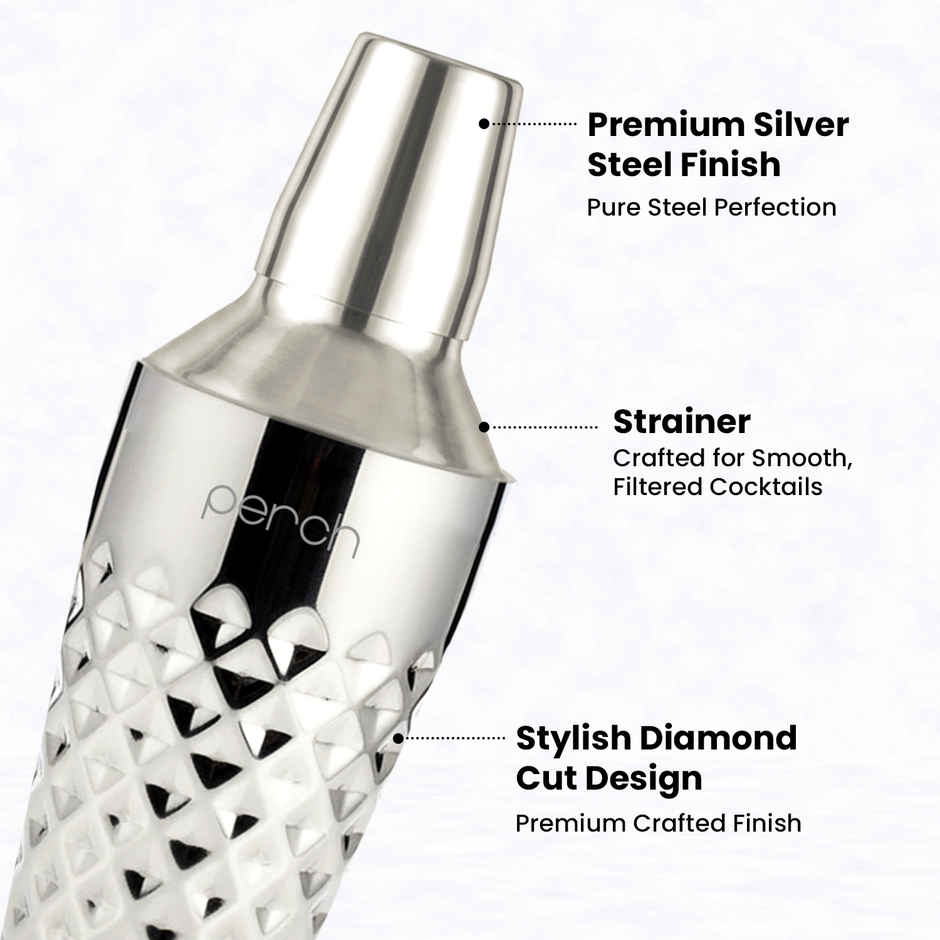 Perch Diamond Regular Cocktail Shaker | 750 ml | Stainless Steel | Silver