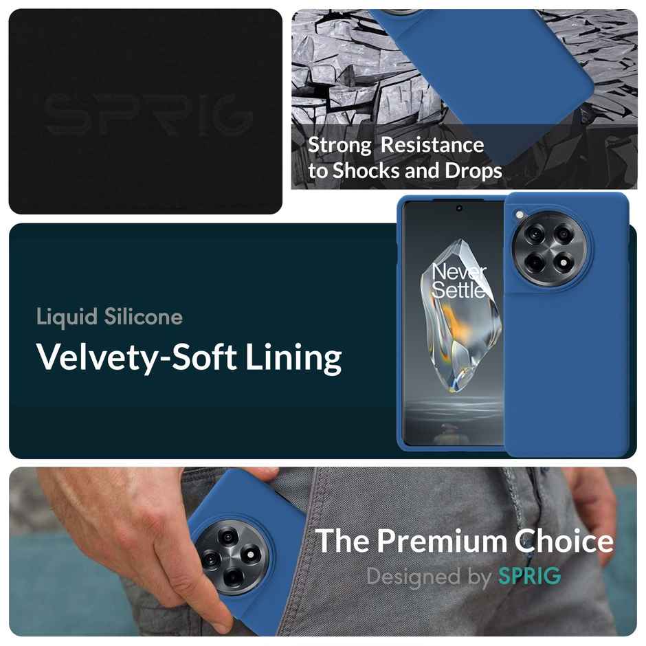 Sprig Premium Back Cover for Oneplus 12r Phone Liquid Silicone Shock Proof | Navy Blue