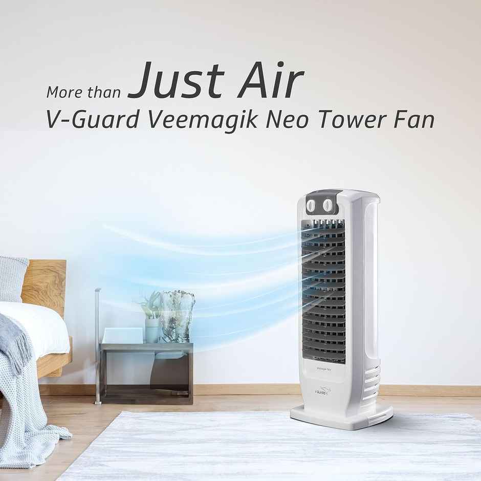 V-Guard Veemagik Neo 17 (43.5Cm) Tower Fan | 1300 Rpm, 2401 Cfm Air Flow | Grey White