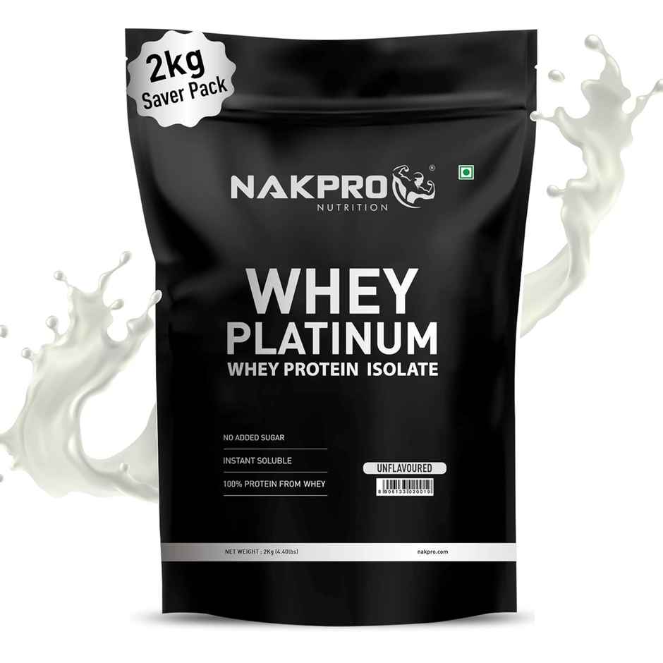 Nakpro Platinum Whey Protein Isolate 90% 2Kg Unflavoured 31G Protein 7G Bcaa