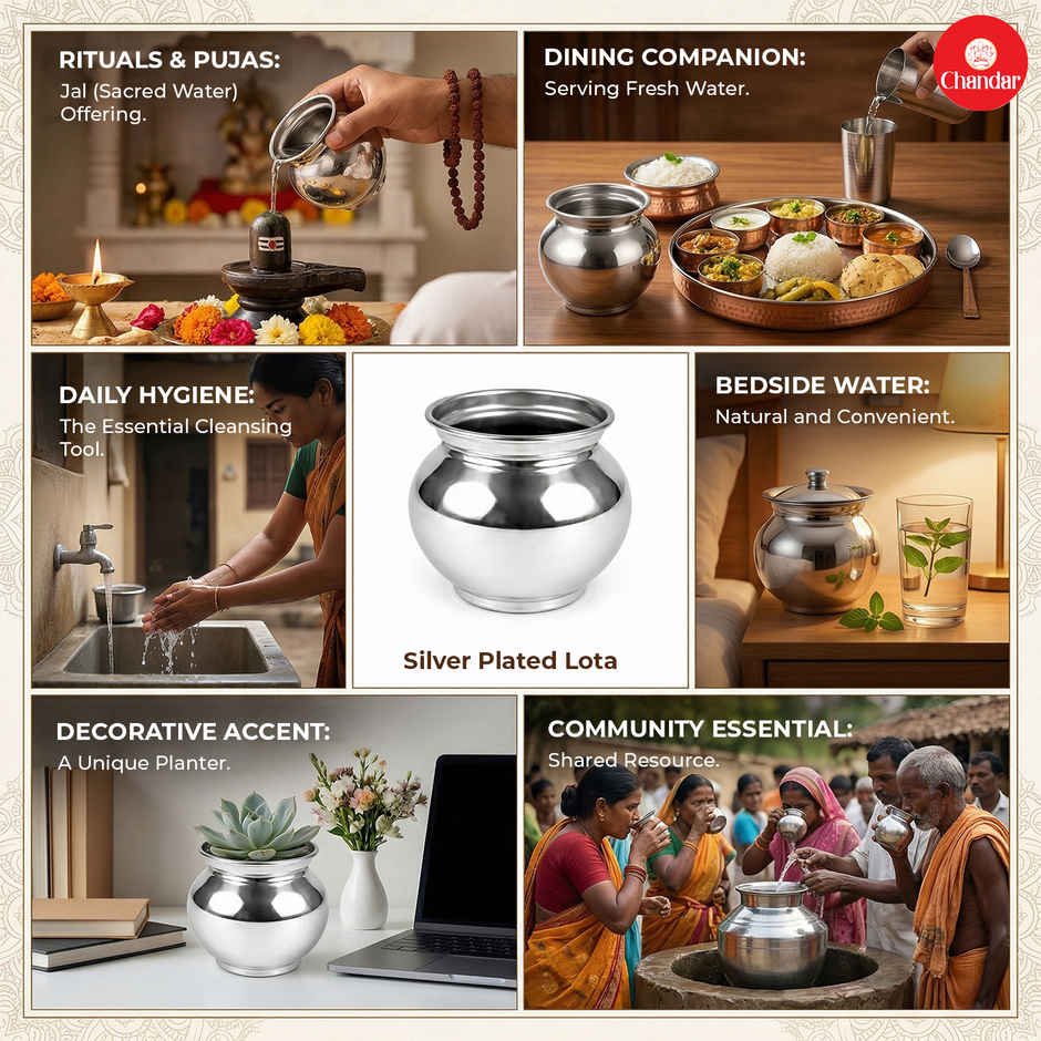 Silver Polished Pooja Lota / Kalash | 300 ml | Chandar