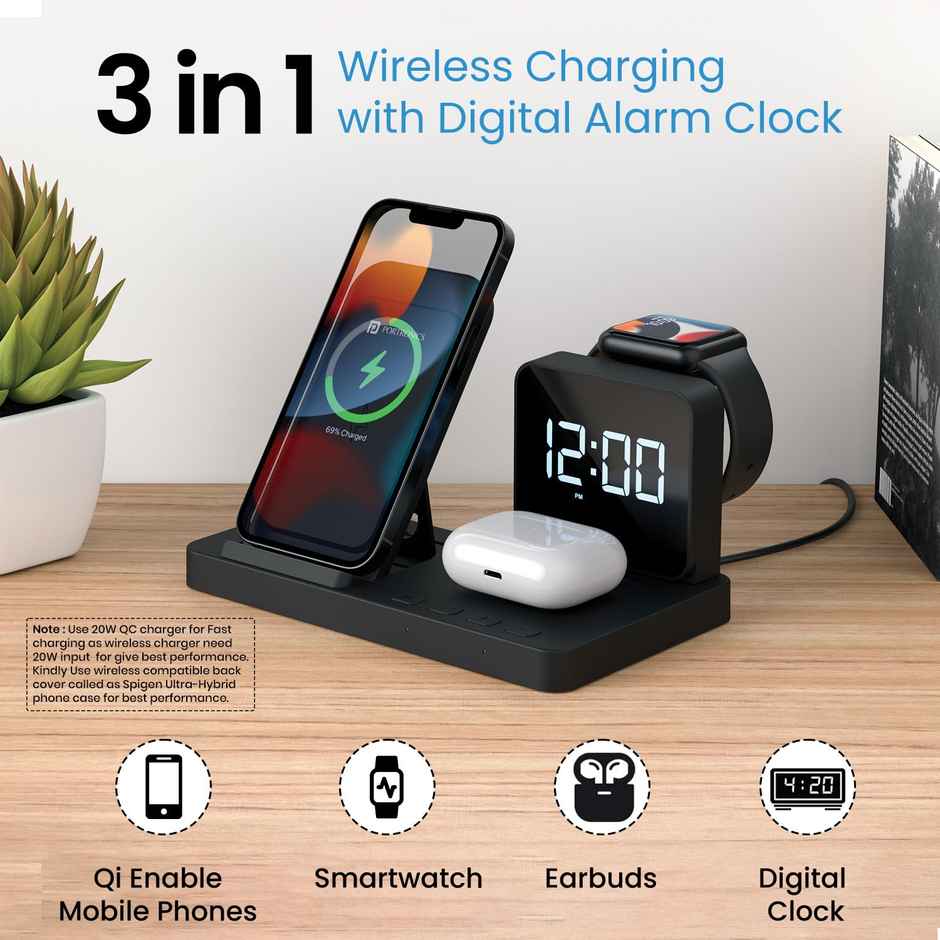 Portronics 15W All in One Wireless Charging Gadget(Black)