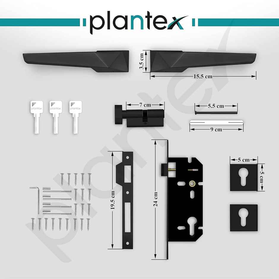 Plantex 7095 Brass Heavy Duty Door Lock Set - Black Finish