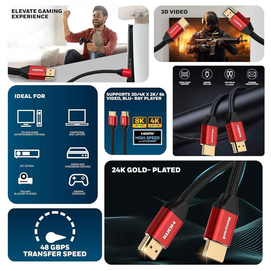 Honeywell Hdmi 3Mtr With Ethernet - 2.1 Compliant
