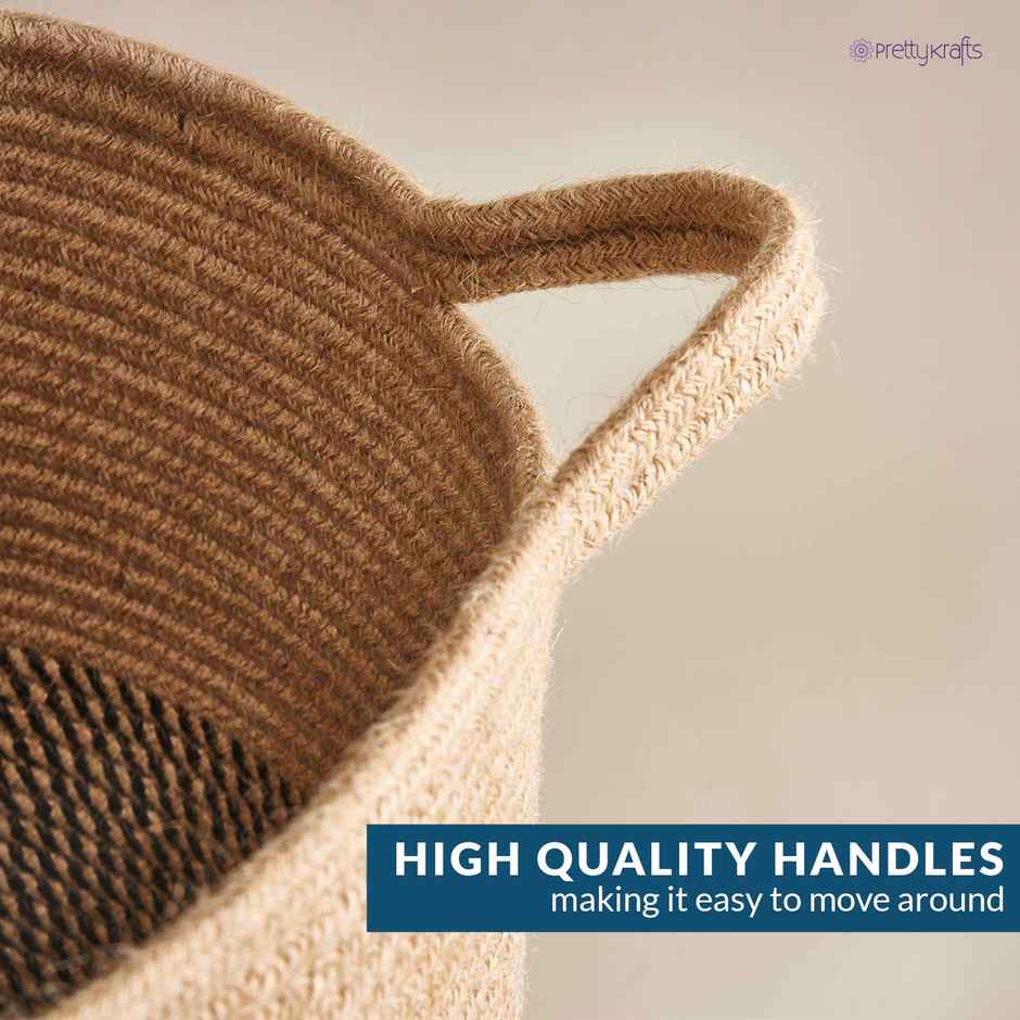 PrettyKrafts Jute & Rope Multipurpose Basket | Toy Storage, Laundry Box & Planter Organizer - Brown