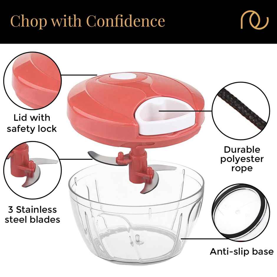 Frenchware Multipurpose Vegetable Chopper with 3 Blades, Handy & Compact - Peach