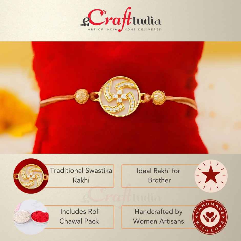 Religious Swastika Designer Rakhi for Brother | Designer Rakhis with Roli Chawal Pack (eCraftIndia)