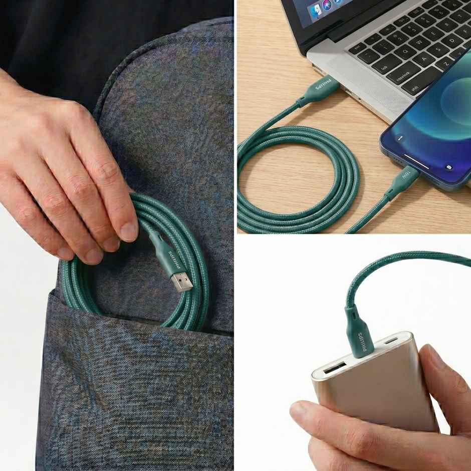 Philips 18W USB A to Type C Fast Charging Cable | DLC4130AT94 | Crystal Teal | 1 m