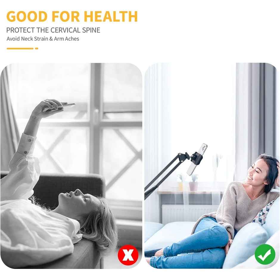 Sounce Lightweight Tabletop Stand Phone Holder,Metal Long Lazy Arm And Bracket For All Mobile Black