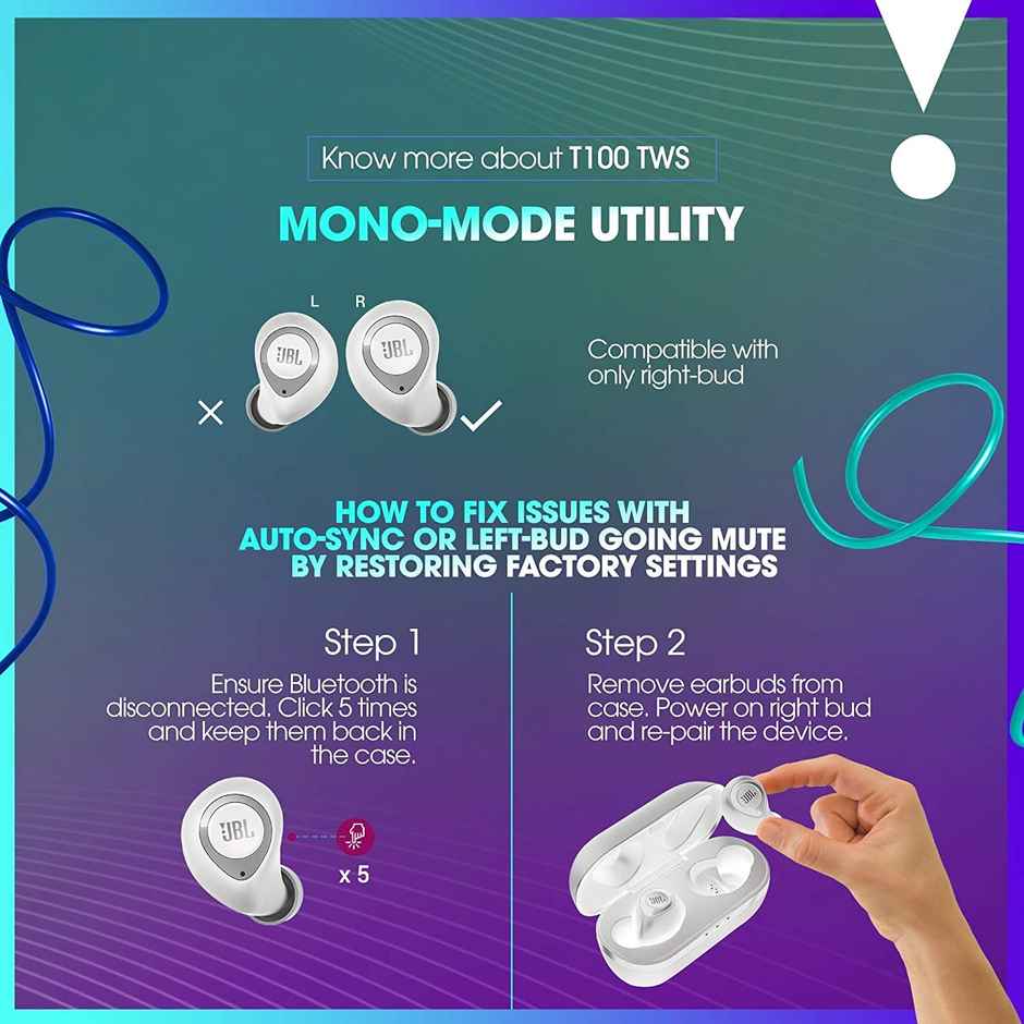 JBL T100TWS Truly Wireless Bluetooth in Ear Headphone with Mic