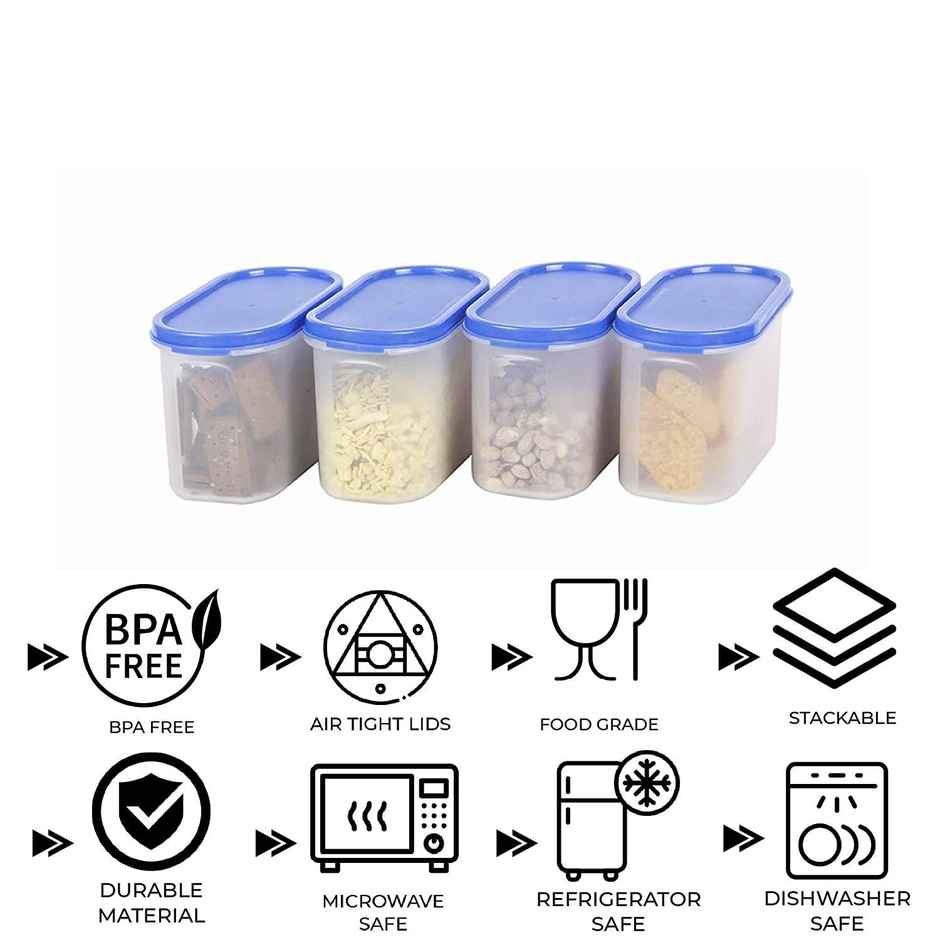 Cutting EDGE 1200ml Plastic Modular Storage Containers|Microwave Safe |BPA Free |Set of 4 |Dark Blue