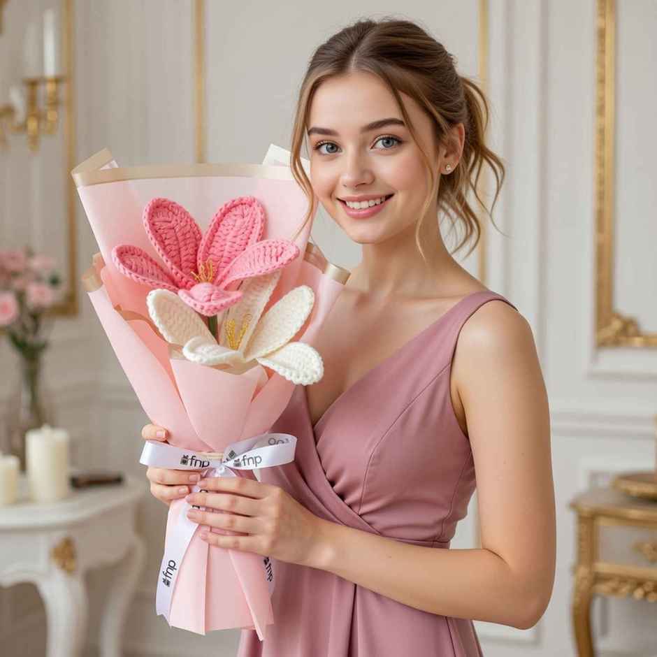 Eternal Lily Bloom Crochet Artificial Flower Bouquet | Ideal for Gifting | FNP