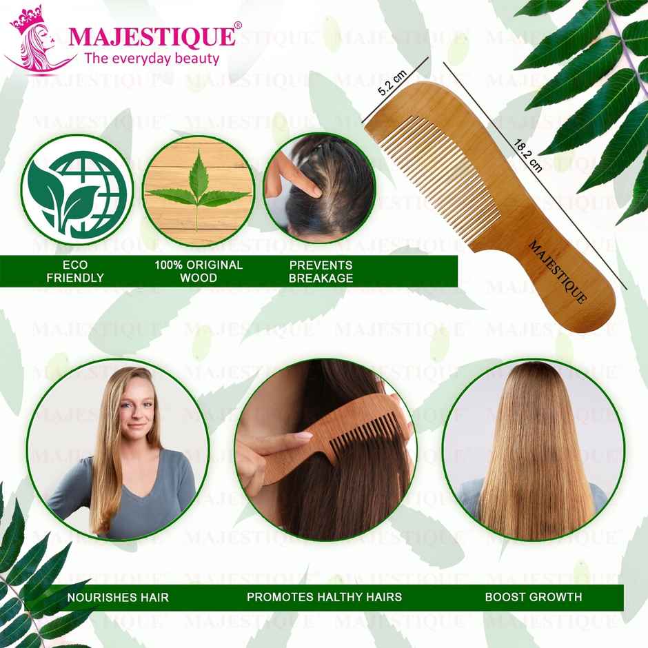 Majestique Men and Women Anti-Static & No Snag Wooden Hair Handle Comb