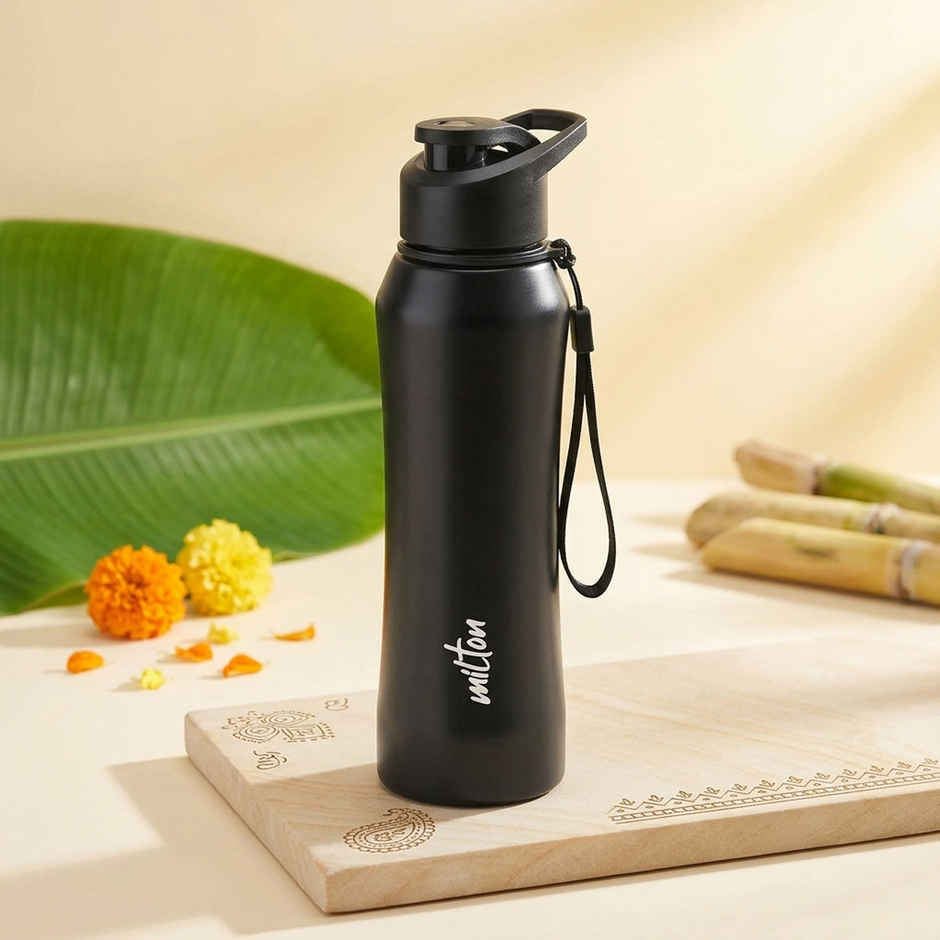 Milton Stainless Steel Comet Single Wall Leakproof Rust Free Water Bottle | Black | 1 L