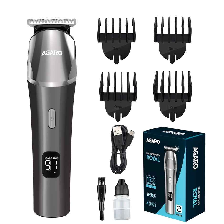 Agaro Royal Men's Beard Trimmer, Cordless, 4 Length Setting, Fast Charging, 120 Minutes Usage