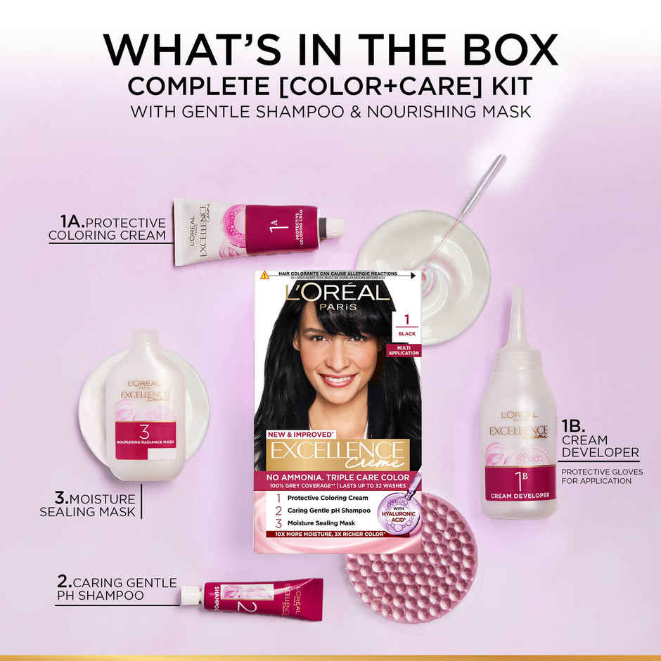 L'Oreal Paris Excellence Creme Hair Color, 1 Black