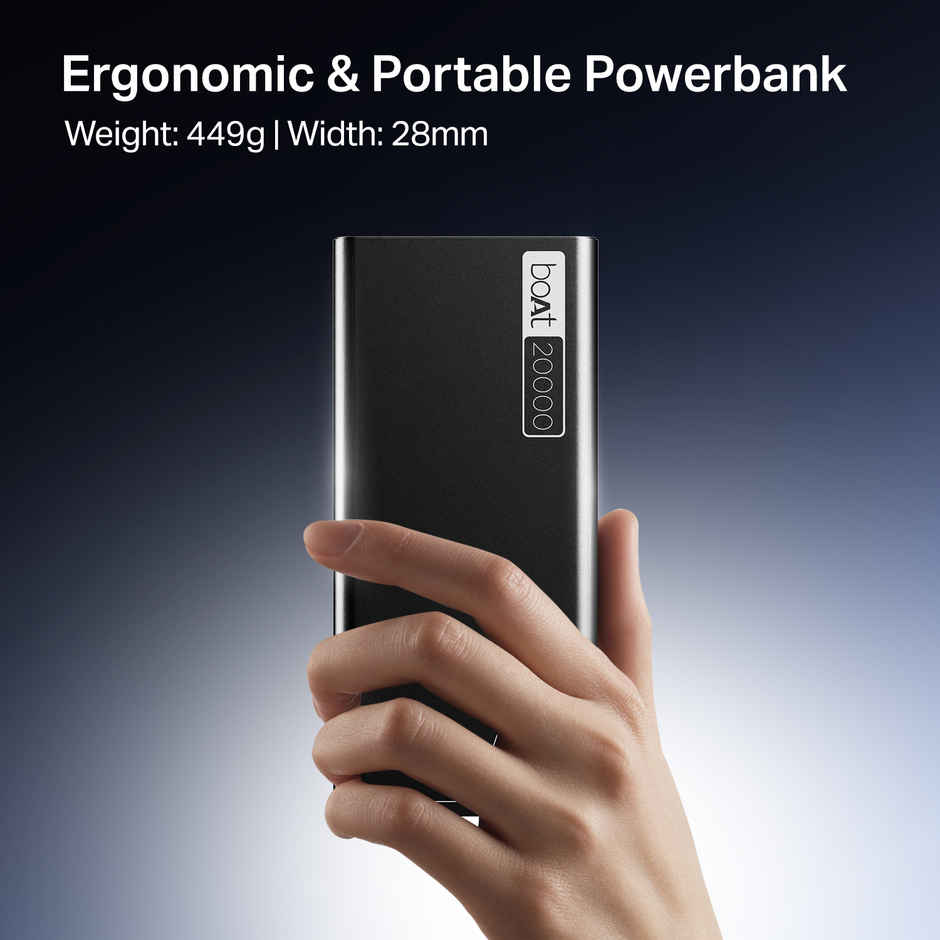 boAt (PB400) 20000 mAh wired Power Bank w/ 2-Way 22.5W Fast Charging & Smart Power Management - Carbon Black