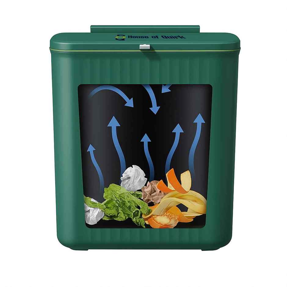 House of Quirk Plastic Hanging Trash Can with Lid Double Sided Open Design Cabinet Door | Green