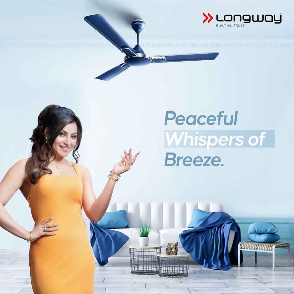 LONGWAY Wave P1 Ceiling Fan, 1200mm/48 inch, 400 RPM, Ultra High Speed,Star Rated,Silver Blue