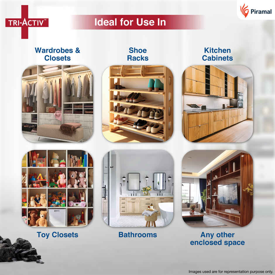 Tri-Activ Moisture Absorbers, Dehumidifier For Wardrobe, Closet, Shoe Rack- Charcoal