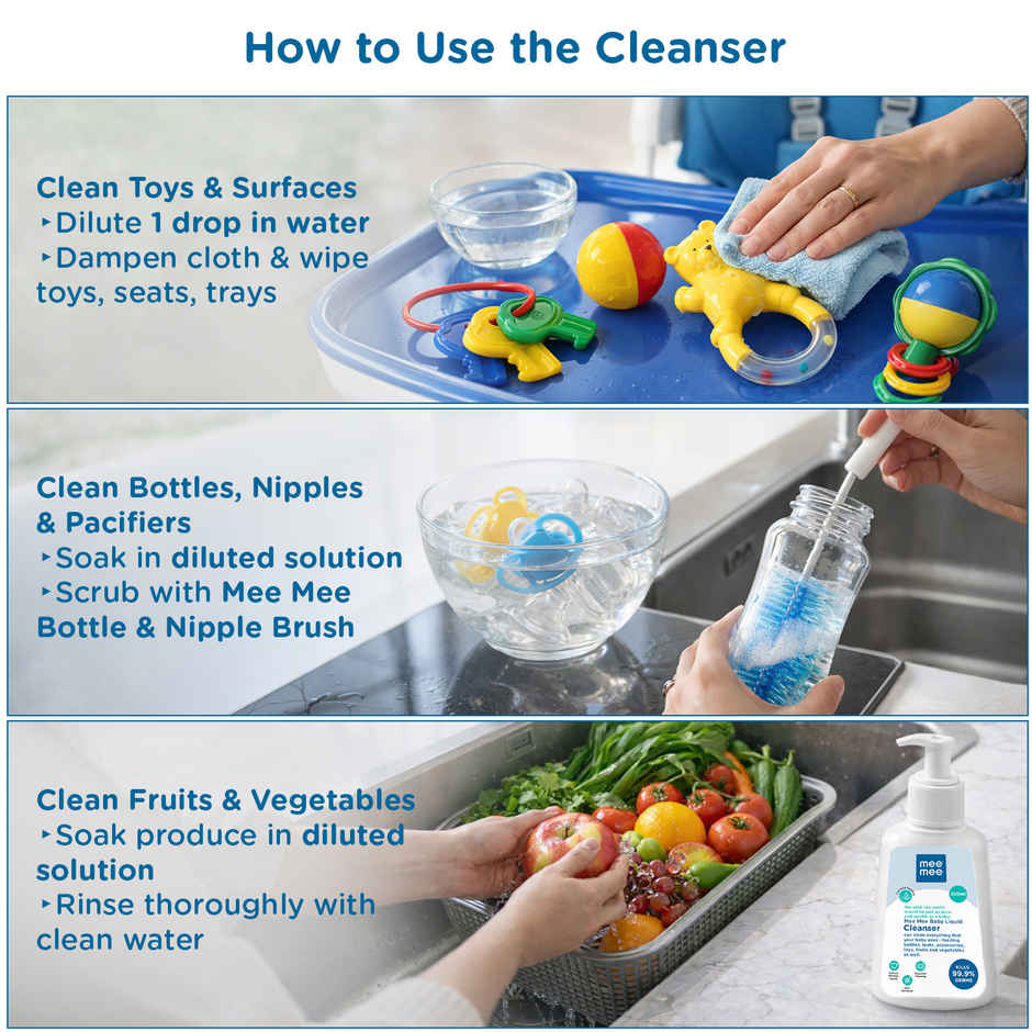 Mee Mee Baby Liquid Cleanser for Bottles | Nipples | Accessories | Toys | Fruits & Vegetables
