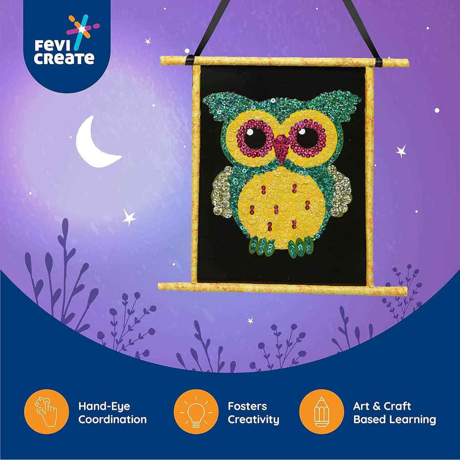 Fevicreate Owl Sequin Art Magnet Kit | Birthday Return Gifts for Kids | 5+ Years