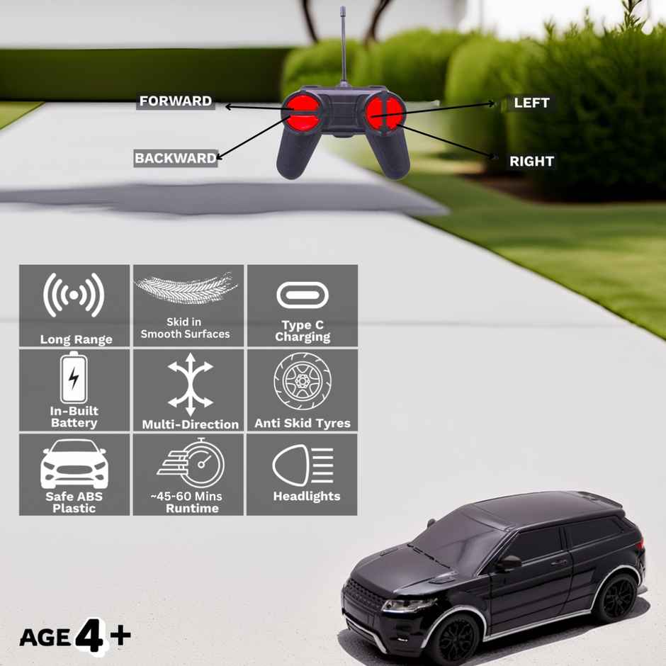 Race N Roll 1:24 Rechargeable Hi Speed Mini Remote Control Car - Rov Black