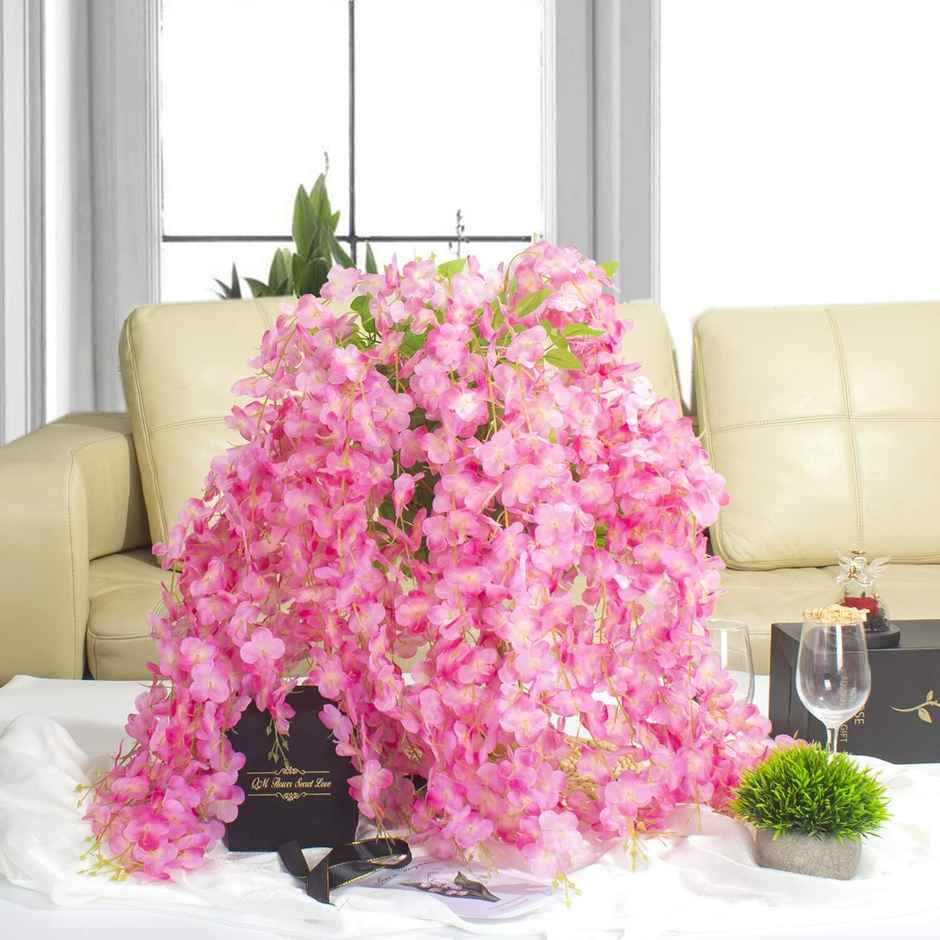 Well Art Gallery Artificial Wisteria Hanging Flowers Vines String Decorations (Pack Of 6,Pink)