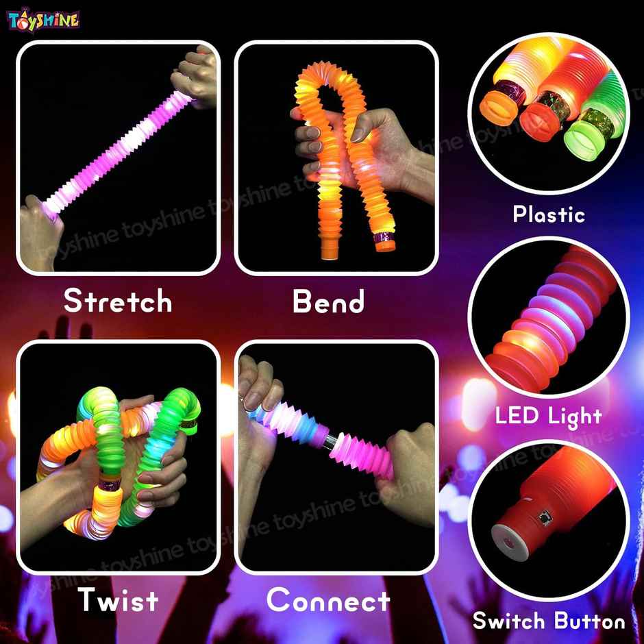 Toyshine LED Flashing Pop Tube Fidget Toy Set for Stress Relief (6 Pcs)