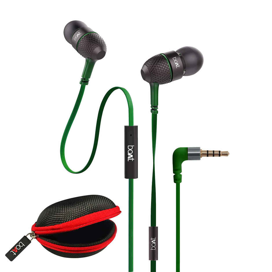 boAt Bassheads 180 in ear Earphones w/ Super Extra Bass, One Button Mic(Forest Green)