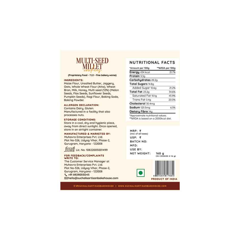 Suchali's Artisan Bakehouse Multiseed Millet Cookies | Pack of 10
