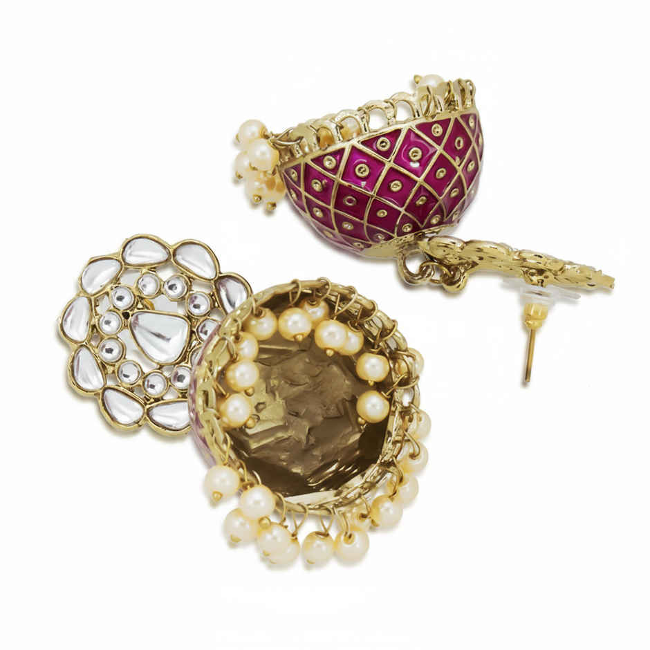 Sukkhi Classy Pearl Gold Plated Kundan Meenakari Jhumki Earring For Women