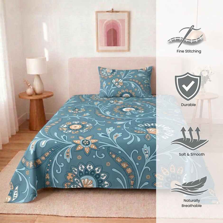 Status Crown Superfine Microfiber Single Bedsheet | Blue Paisley | 150 x 220 cm