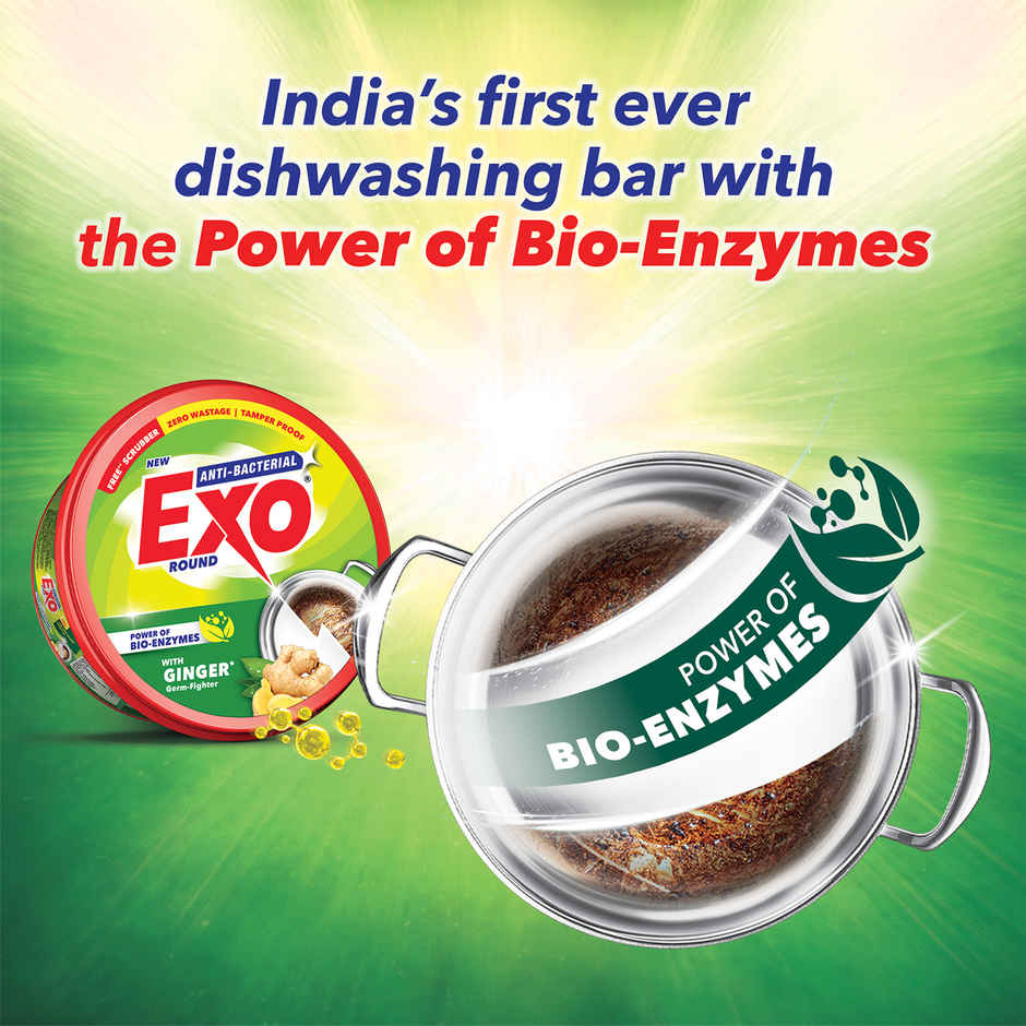 Exo Anti-Bacterial Round Dishwash Bar, Ginger With Power of Bio-Enzymes with free scrubber
