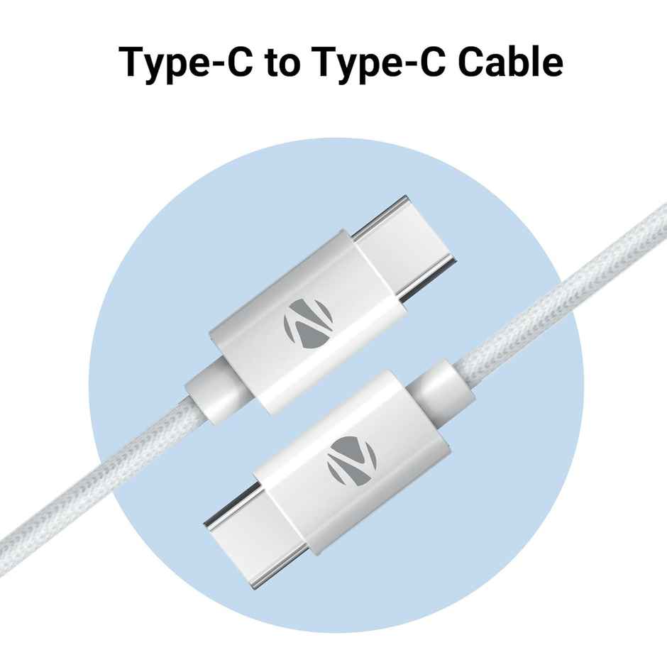 Zebronics (ZEB-TT60+) Type C to Type C Strong Braided Cable, 60W PD Fast Charging, for iPhone 16 Series, 15 Series, iPad, MacBook, Samsung, Other Android Devices, Data Sync, 1 Meter - White