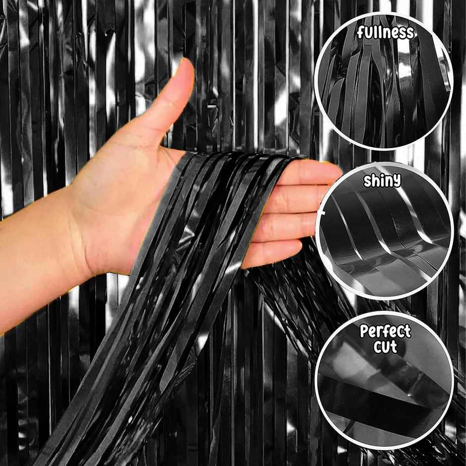 Just Party Pack Of 2 Fringe Curtains Super Shiny | 3 x 6 ft Birthday Party Decoration Kit, Black