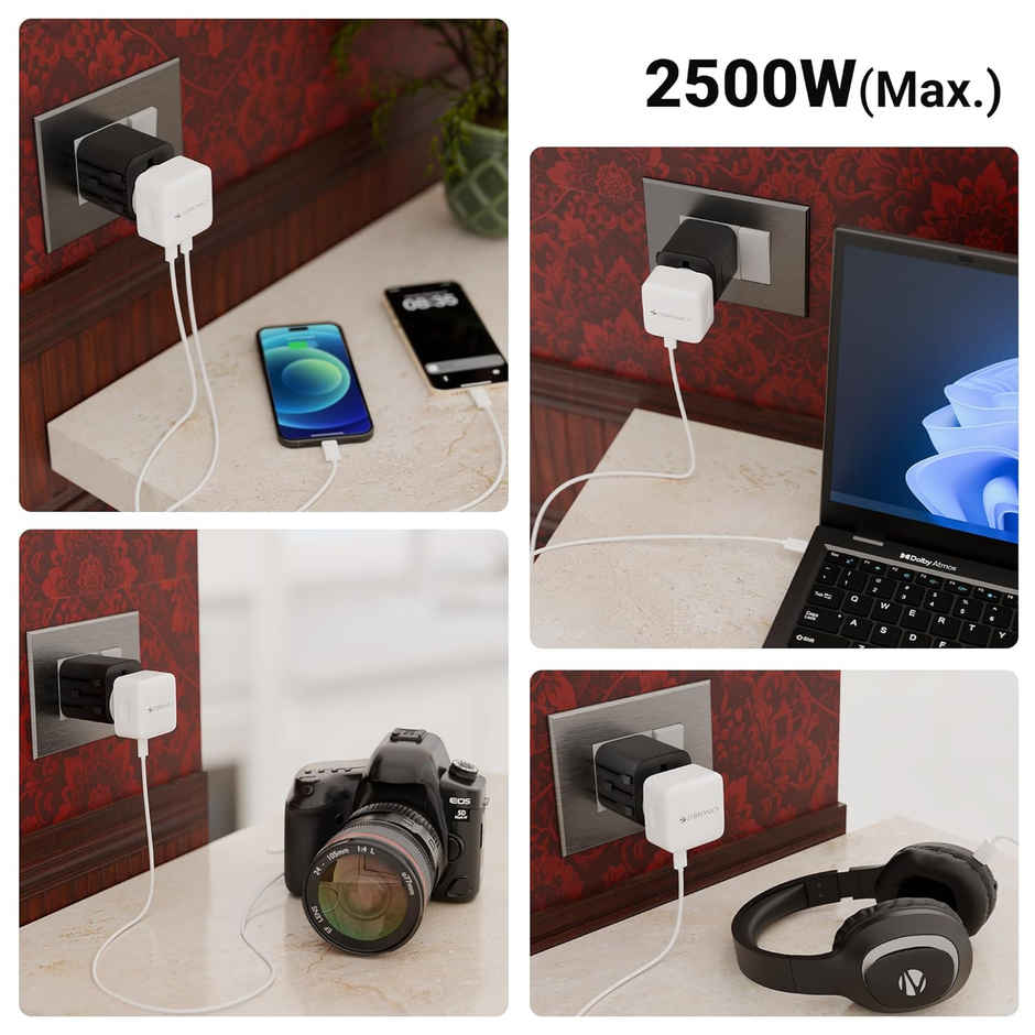 Zebronics Travmate 150 2500W Universal Travel Adapter, Upto 10A, 9-Hole Socket, Fuse Protection
