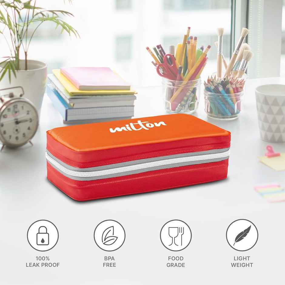 Milton Plastic New Mini Lunch Insulated Tiffin | Set Of 2 | | 280 ml Each With Bag | Orange