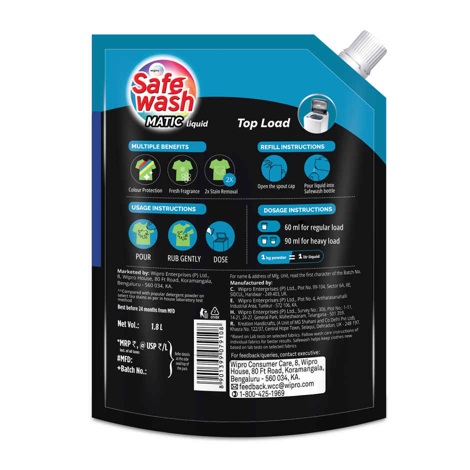 SafeWash Top Load Matic Premium Detergent Liquid | 2X Stain Removal