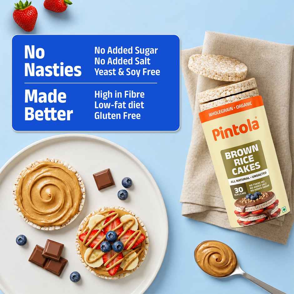 Pintola Organic Wholegrain Brown Rice Cakes Unsalted | Snack Essential
