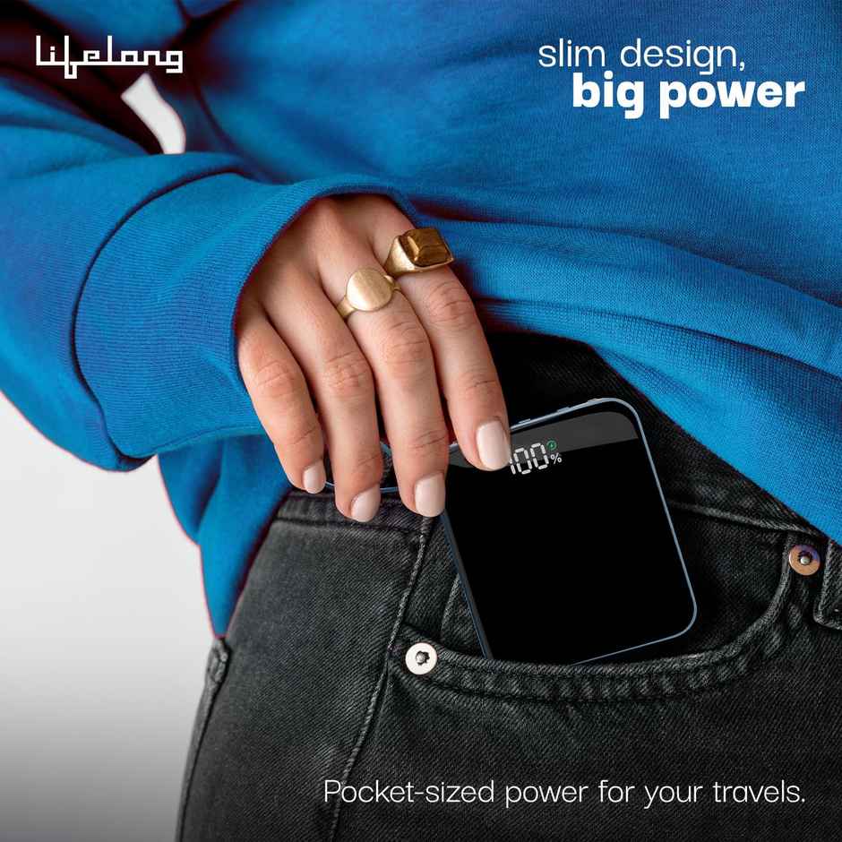 Lifelong Pulse 10000 mAh Fast 22.5W Cable Included Compact Size Power Bank with 4 Input/Output Port