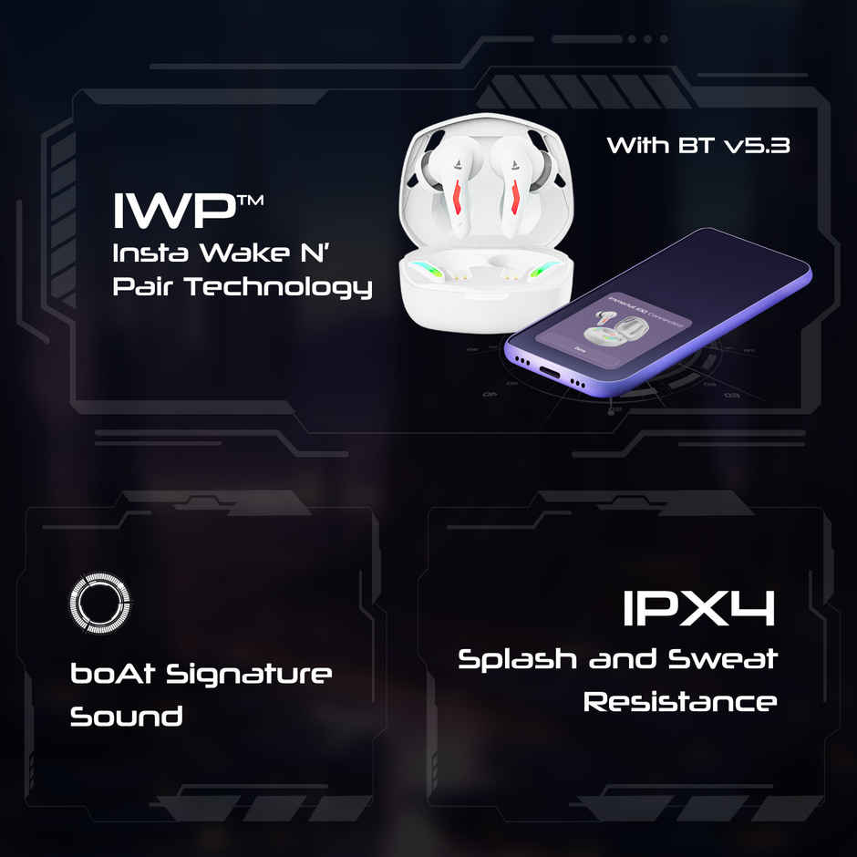 boAt Immortal 100 TWS Earbuds with Beast Mode(40ms Low Latency), 30 HRS Playback & RGB LEDs Bluetooth - White