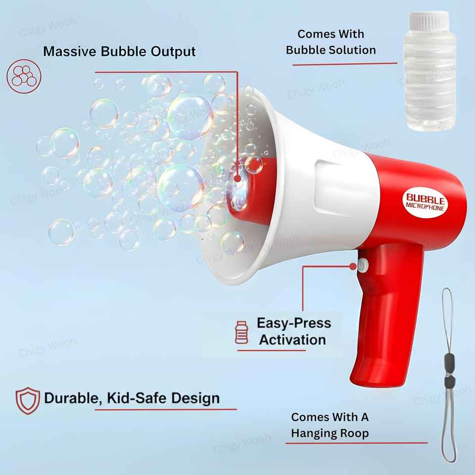 Chigy Wooh Bubble Maker Machine for Kids with Microphone & Hanging Rope | Megaphone Style