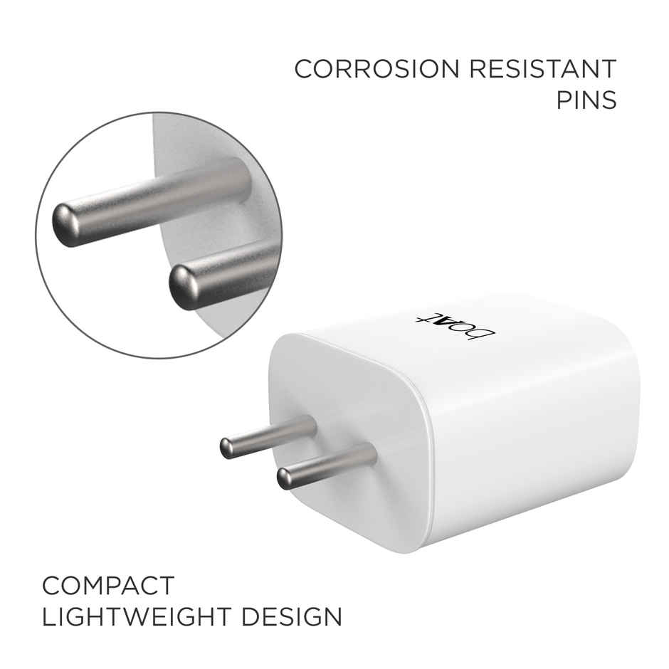 boAt 18W QC 3.0 with Fast Charge, Smart IC Protection, Auto Detection for Samsung, Xiaomi & Android Users with Type C to Type C Cable - White