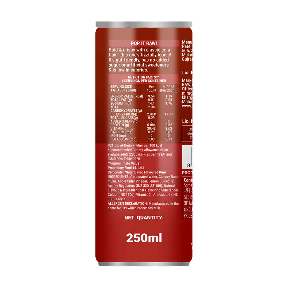 RAW POP OG Cola Prebiotic Soda  Low Calorie  No Added Sugar  No Artificial Sweetners
