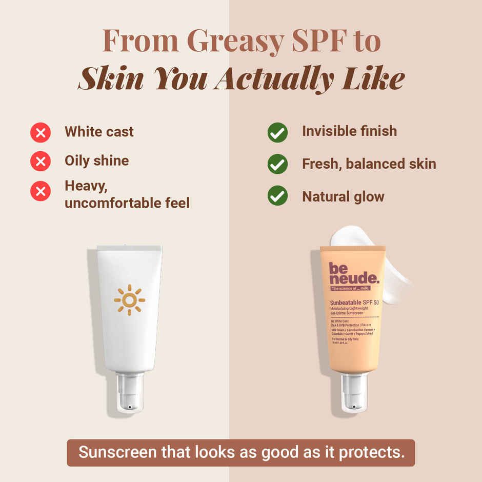 Be Neude Lightweight Gel Creme Sunscreen SPF50+ PA++++ UVA & UVB Protection