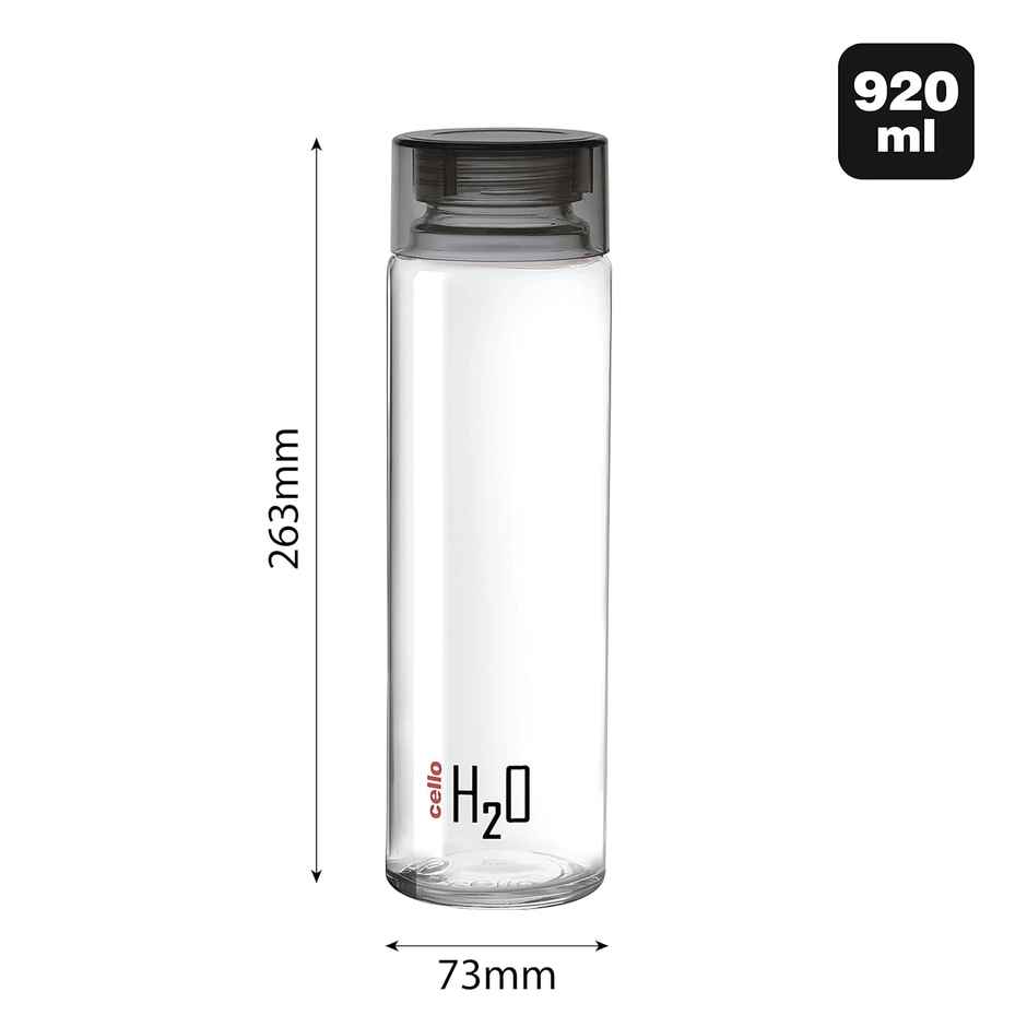Cello Glass H2O Fridge Water Bottle Leak Proof & Break | Proof | Black | 920 ml