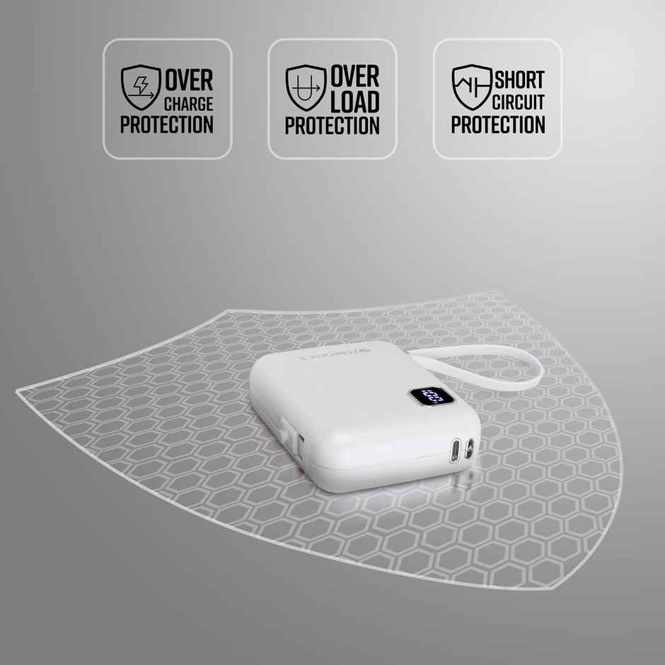 Zebronics MW64 Compact Power Bank, 10K mAh, Rapid Charge, 22.5W Output (White)