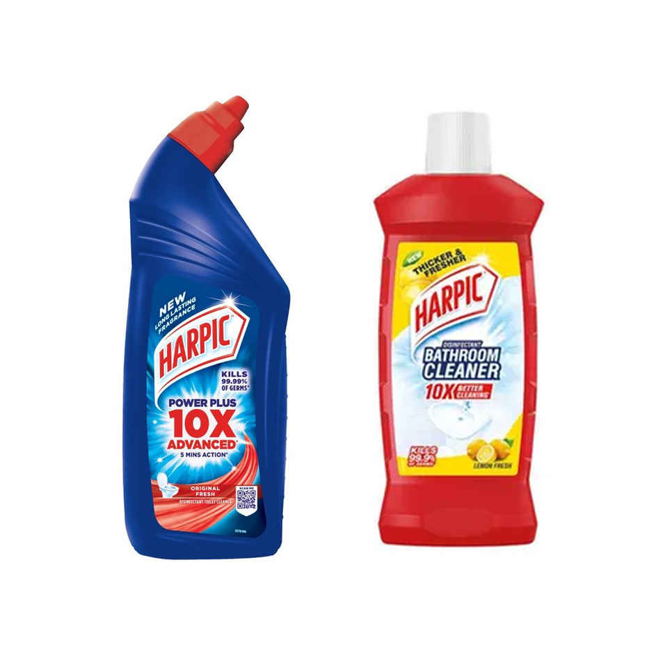 Harpic Disinfectant Toilet Cleaner Liquid Original 1 L & Disinfectant Bathroom Cleaner Liquid Lemon 1 L Combo