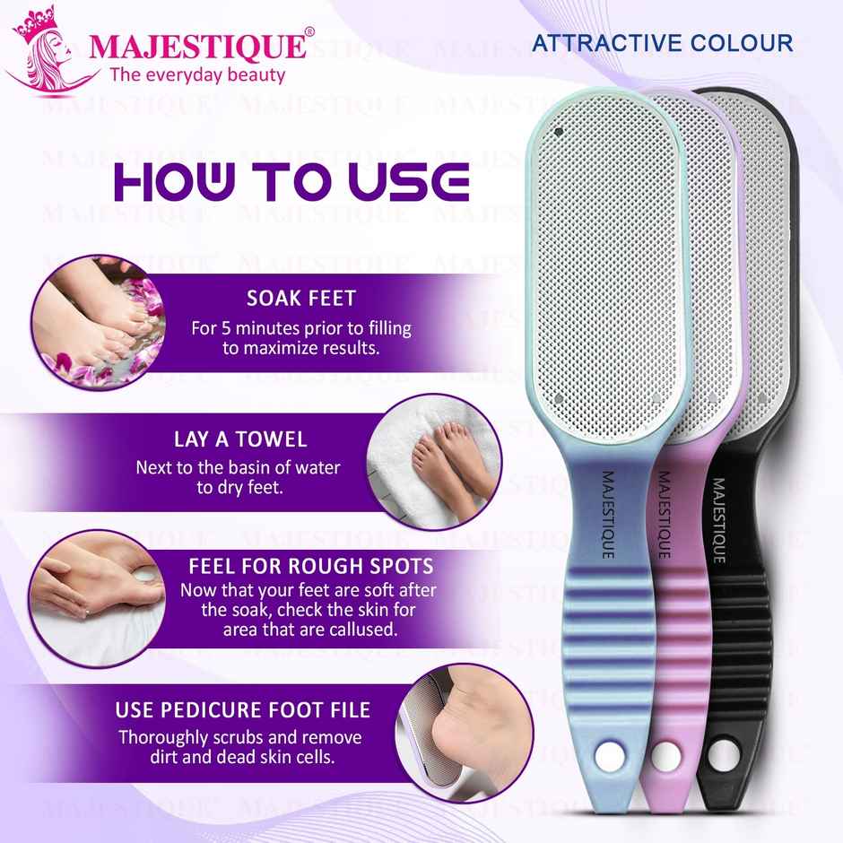 Majestique Curved Foot Scrubber | Pedicure Tool for Dead Skin Removal | Multicolor
